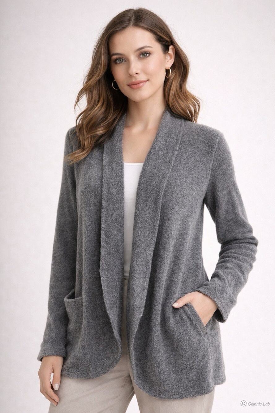 Barefoot Dreams CozyChic Lite Gray Open Front Longline Cardigan XS/S Comfy